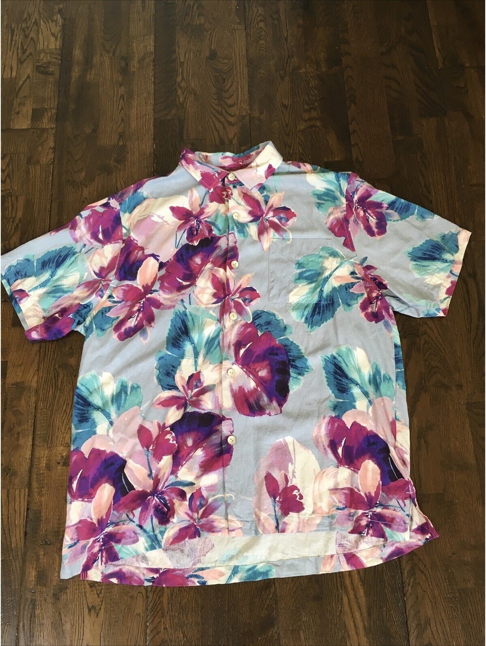 Tommy Bahama La Esmeralda Flora Men’s L Camp Shirt 100% Silk Hawaiian Cruise